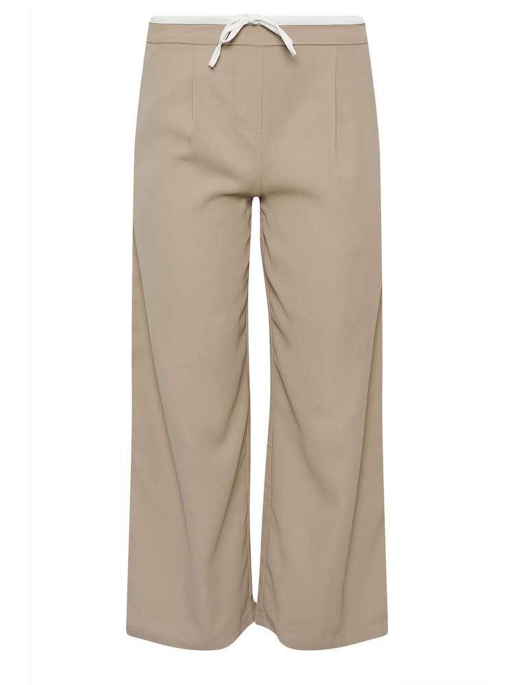 PixieGirl Petite Brown Contrast Waist Wide Leg Trousers - Image 5 of 5