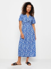 M&Co Blue Floral Print Twist Front Short Sleeve Dress - Image 1 of 5