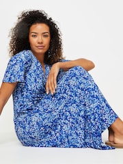M&Co Blue Floral Print Twist Front Short Sleeve Dress - Image 2 of 5