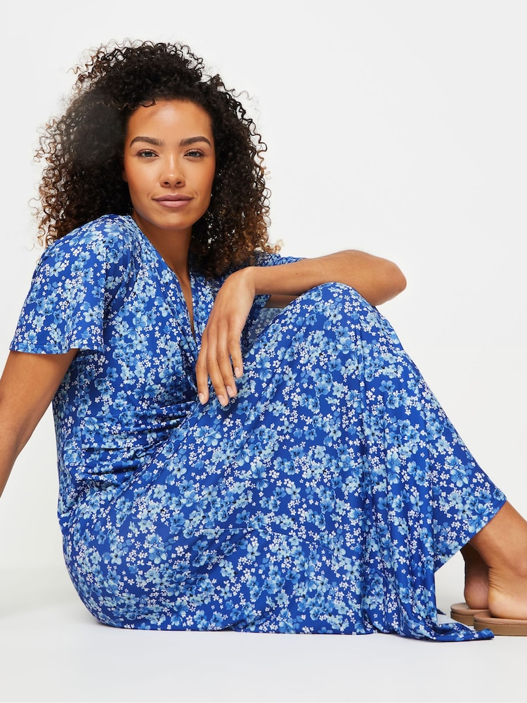 M&Co Blue Floral Print Twist Front Short Sleeve Dress - Image 2 of 5