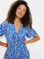 M&Co Blue Floral Print Twist Front Short Sleeve Dress - Image 4 of 5