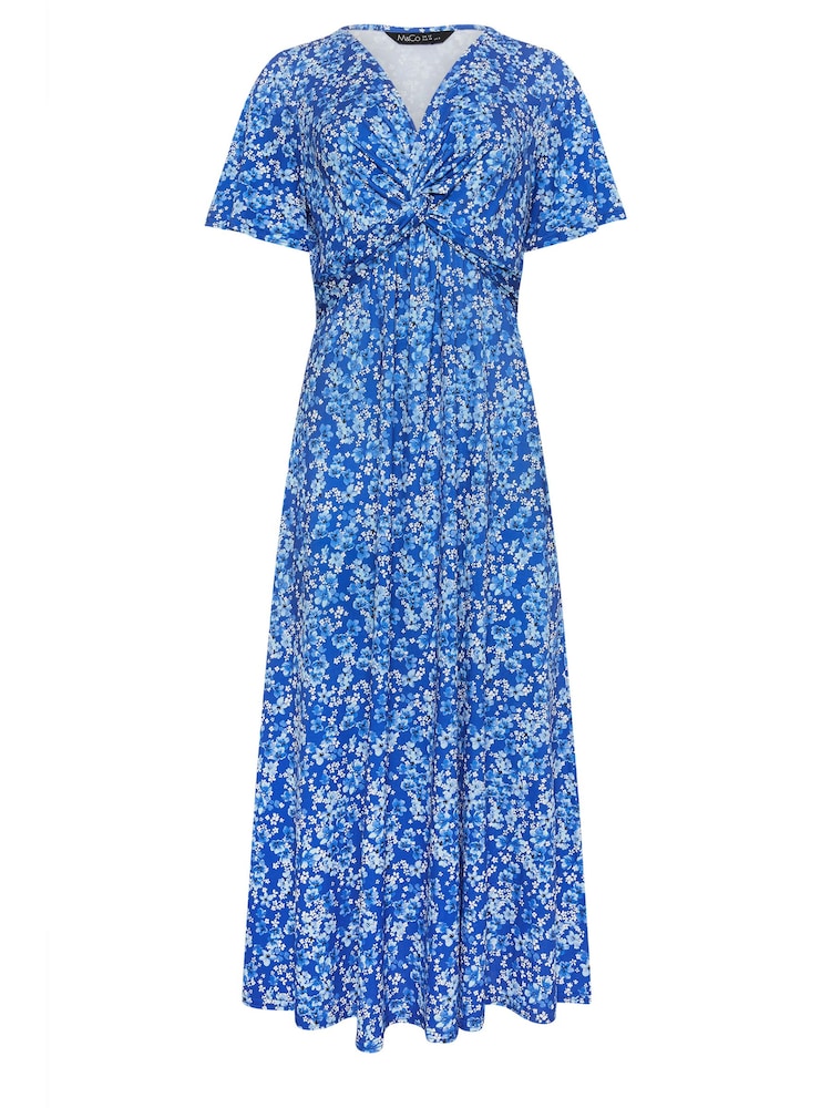 M&Co Blue Floral Print Twist Front Short Sleeve Dress - Image 5 of 5