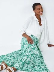 Roman Green Floral Tiered Tassel Tie Midi Skirt - Image 1 of 5