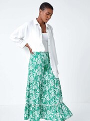 Roman Green Floral Tiered Tassel Tie Midi Skirt - Image 2 of 5