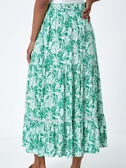 Roman Green Floral Tiered Tassel Tie Midi Skirt - Image 3 of 5