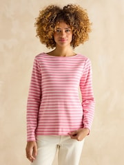 Joules Harbour Pink/White Boat Neck Breton Top - Image 1 of 7