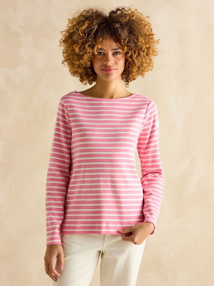 Joules Harbour Pink/White Boat Neck Breton Top - Image 1 of 7
