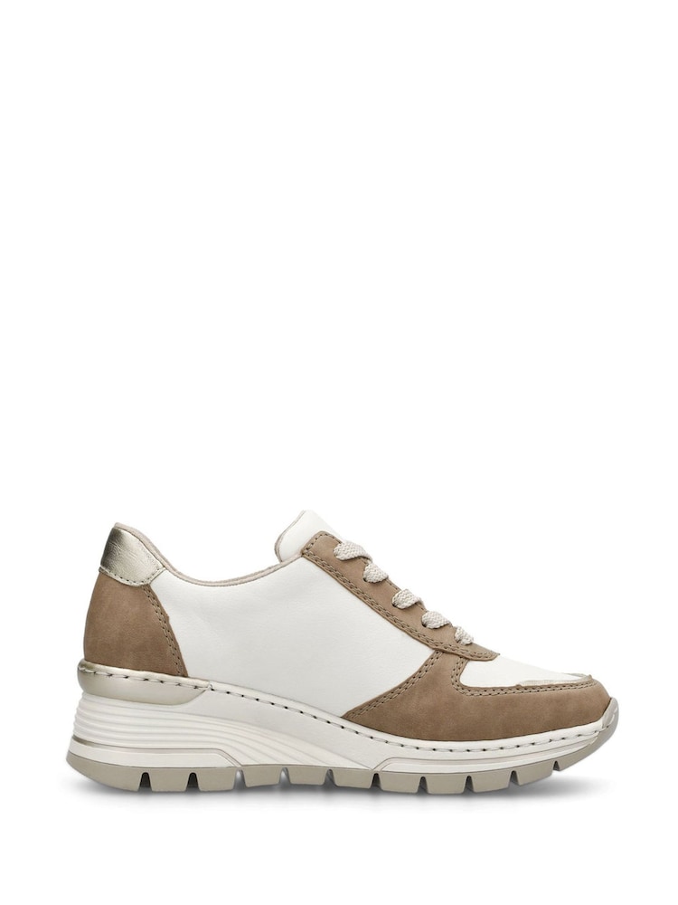 Rieker Womens Wide Fit Cream Zipper Trainers - Image 2 of 10