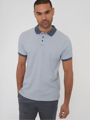Threadbare White 100% Cotton Polo Shirt With Herringbone Detail Collar - Image 1 of 4