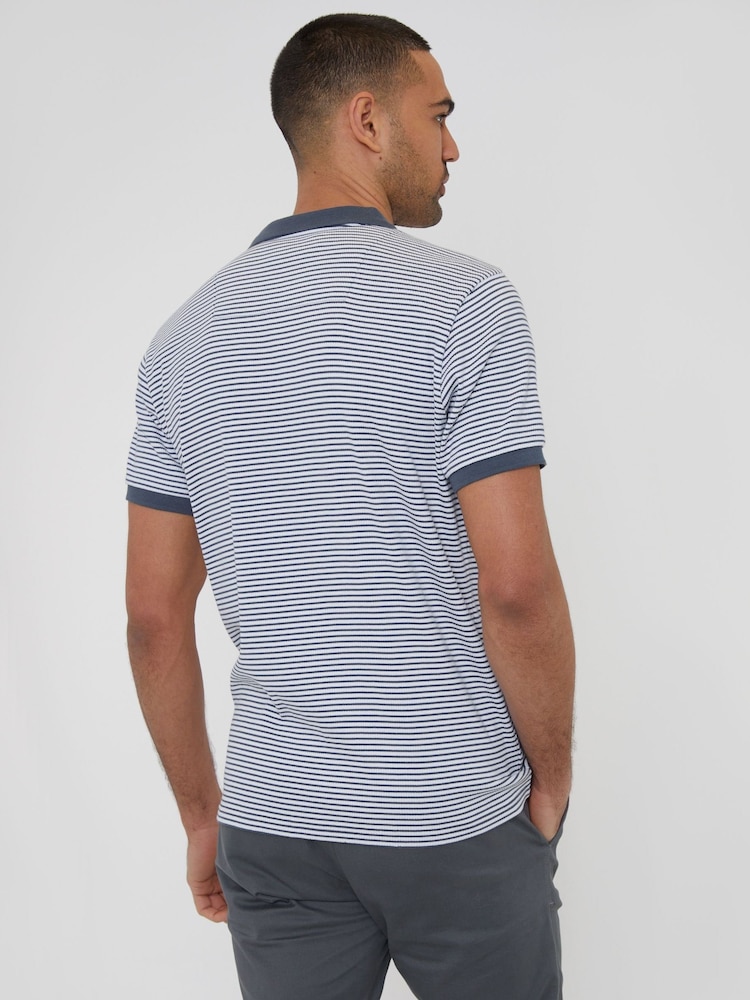 Threadbare White 100% Cotton Polo Shirt With Herringbone Detail Collar - Image 2 of 4