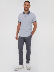 Threadbare White 100% Cotton Polo Shirt With Herringbone Detail Collar - Image 3 of 4