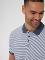 Threadbare White 100% Cotton Polo Shirt With Herringbone Detail Collar - Image 4 of 4