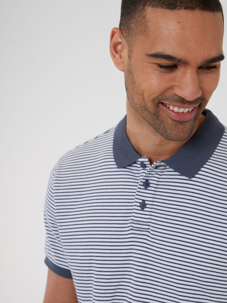 Threadbare White 100% Cotton Polo Shirt With Herringbone Detail Collar - Image 4 of 4