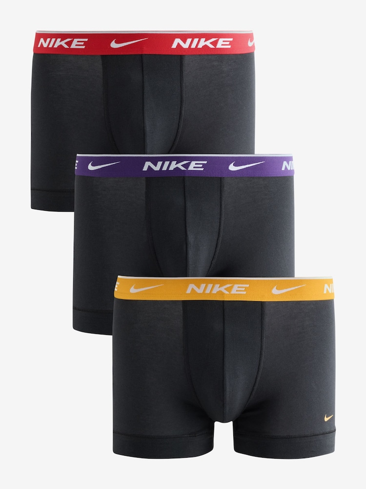 Nike Balck/Purple Essential Cotton Stretch Trunks 3 Pack - Image 1 of 4 Nike Balck/Purple Essential Cotton Stretch Trunks 3 Pack - Image 1 of 4