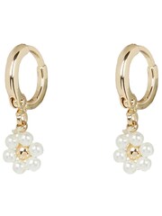Oliver Bonas White Pearl Effect Flower Drop Huggie Rosa Earrings - Image 1 of 5