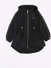 River Island Black Girls Cinched Waist Frill Raincoat - Image 3 of 6