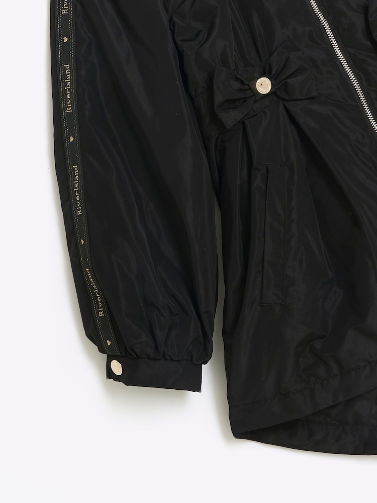 River Island Black Girls Cinched Waist Frill Raincoat - Image 6 of 6