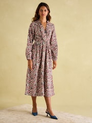 Joules Cara Cream Ditsy Cord Twisted Front Dress - Image 1 of 6