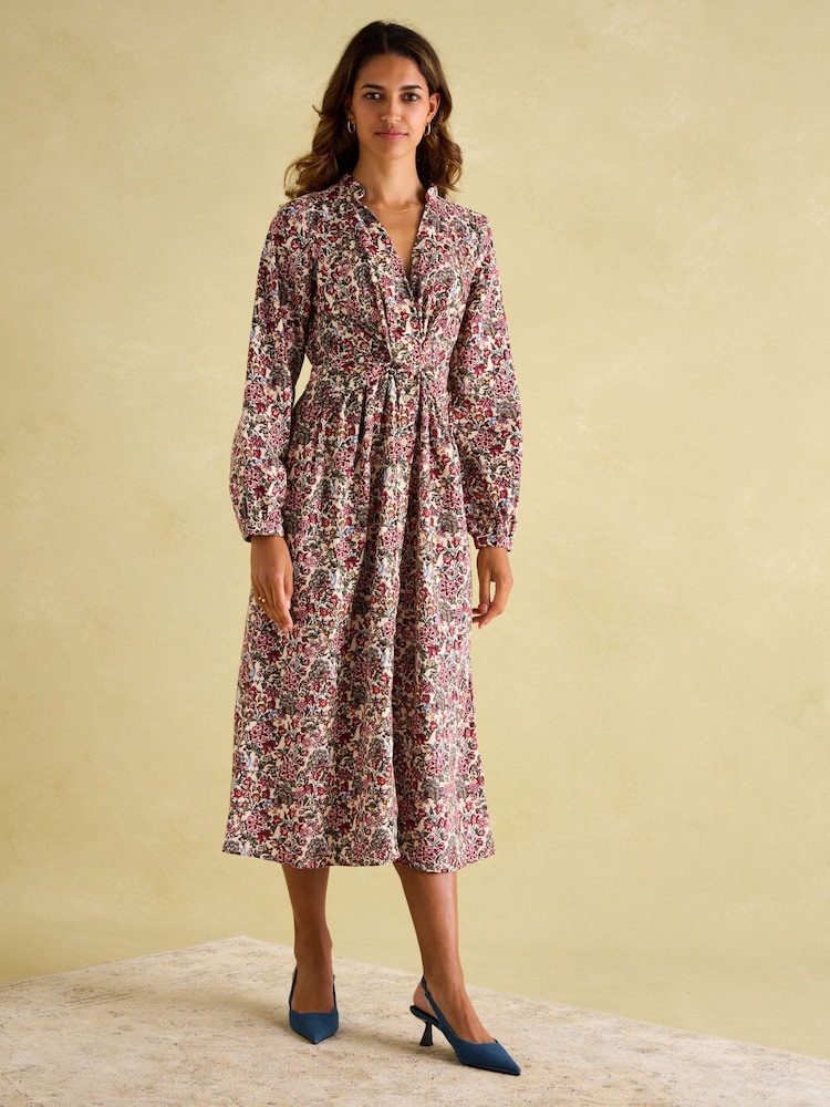 Joules Cara Cream Ditsy Cord Twisted Front Dress - Image 1 of 6