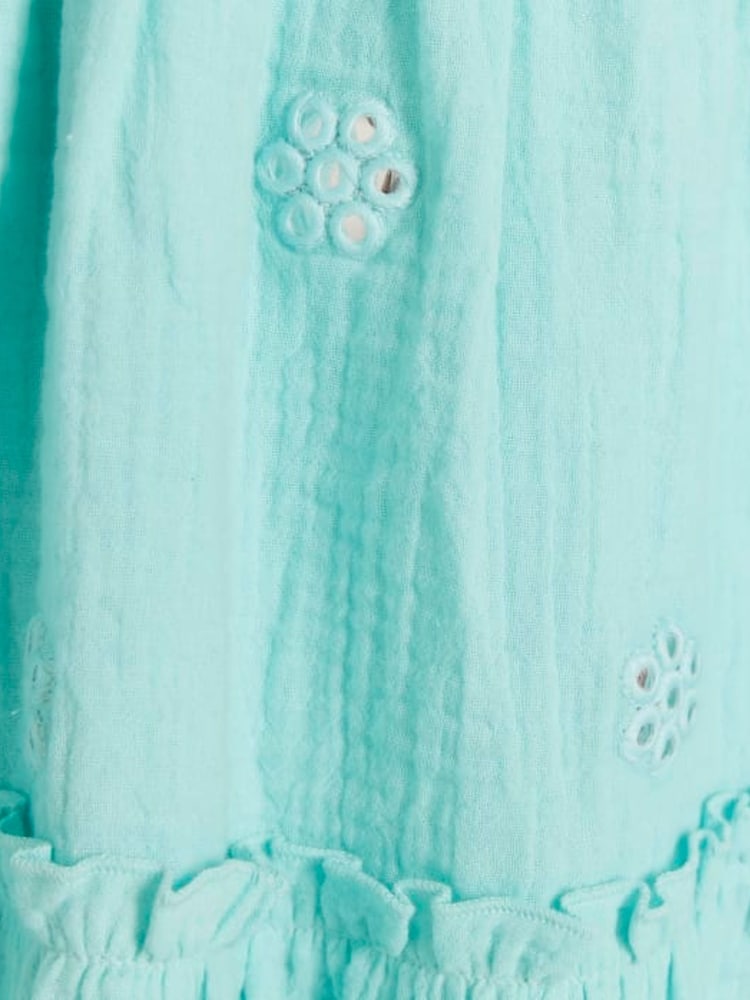 River Island Blue Girls 100% Cotton Daisy Embellished Smock Dress - Image 4 of 4