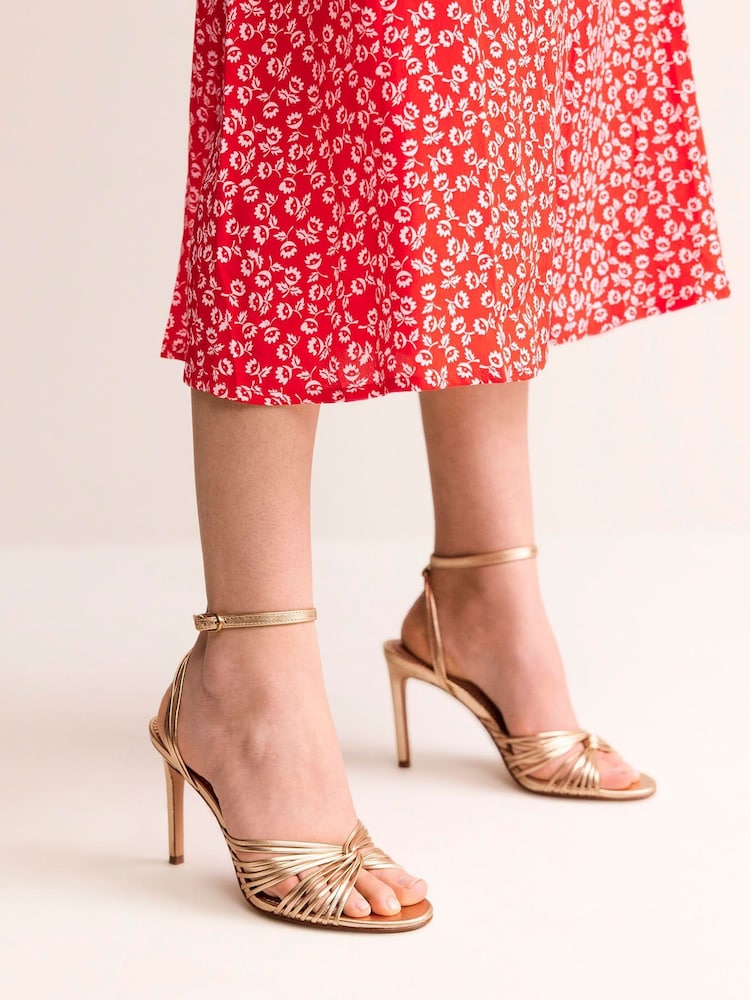 Boden Gold Stone Twist Front Heeled Sandals - Image 1 of 4