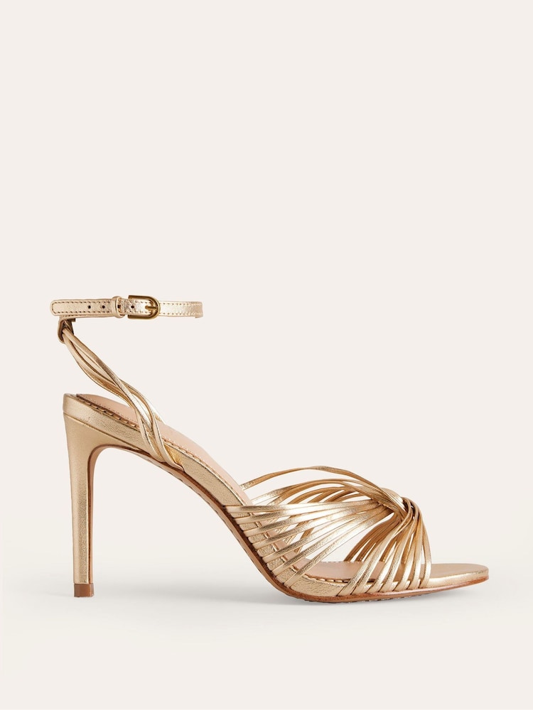 Boden Gold Stone Twist Front Heeled Sandals - Image 2 of 4