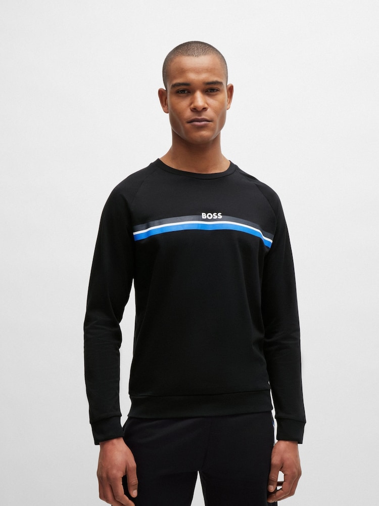 BOSS Black 100% Cotton Stripe Logo Sweatshirt - Image 1 of 7