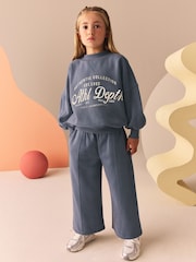 Bleu - Ensemble Sweat Slogan et Jogging à jambes larges (3-16ans) - Image 1 of 7