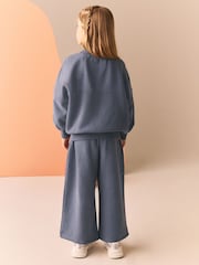 Bleu - Ensemble Sweat Slogan et Jogging à jambes larges (3-16ans) - Image 2 of 7