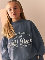Bleu - Ensemble Sweat Slogan et Jogging à jambes larges (3-16ans) - Image 3 of 7