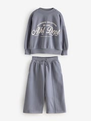 Bleu - Ensemble Sweat Slogan et Jogging à jambes larges (3-16ans) - Image 4 of 7