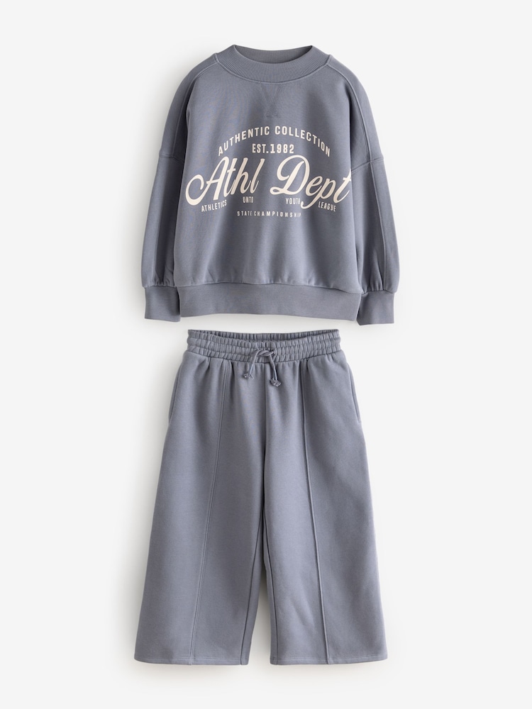 Bleu - Ensemble Sweat Slogan et Jogging à jambes larges (3-16ans) - Image 4 of 7
