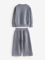Bleu - Ensemble Sweat Slogan et Jogging à jambes larges (3-16ans) - Image 5 of 7