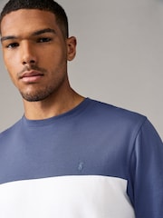Navy Blue Long Sleeve Block 100% Cotton T-Shirt - Image 1 of 7