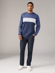 Navy Blue Long Sleeve Block 100% Cotton T-Shirt - Image 3 of 7
