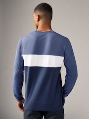 Navy Blue Long Sleeve Block 100% Cotton T-Shirt - Image 4 of 7
