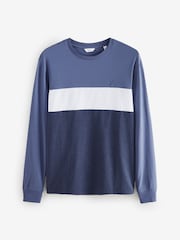 Navy Blue Long Sleeve Block 100% Cotton T-Shirt - Image 5 of 7