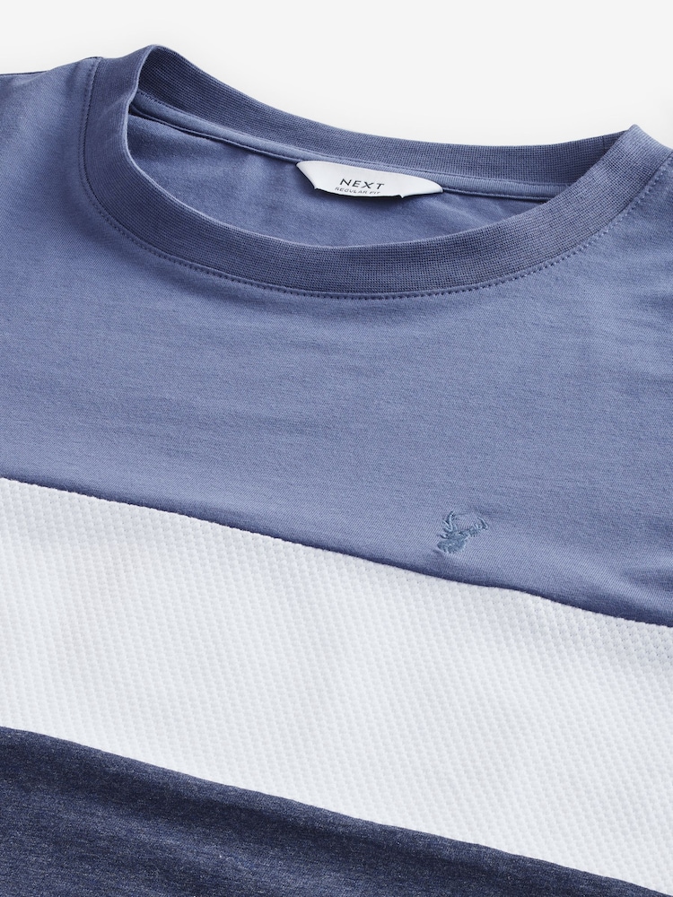 Navy Blue Long Sleeve Block 100% Cotton T-Shirt - Image 7 of 7