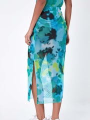Dusk Blue Abstract Stretch Mesh Midi Skirt - Image 3 of 5