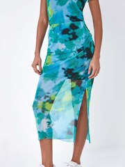 Dusk Blue Abstract Stretch Mesh Midi Skirt - Image 4 of 5
