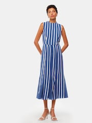 Whistles Blue Crinkle Stripe Midi Dress - Image 2 of 6
