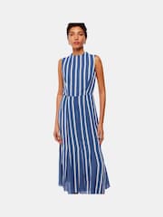 Whistles Blue Crinkle Stripe Midi Dress - Image 4 of 6