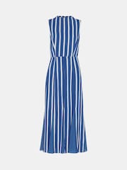 Whistles Blue Crinkle Stripe Midi Dress - Image 6 of 6