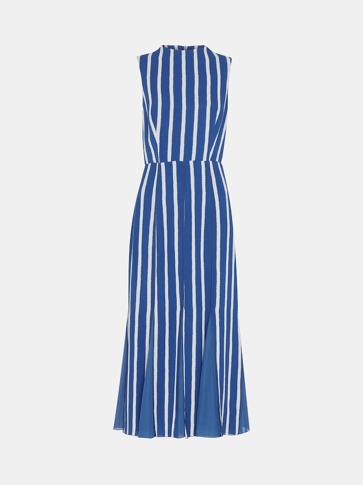 Whistles Blue Crinkle Stripe Midi Dress - Image 6 of 6
