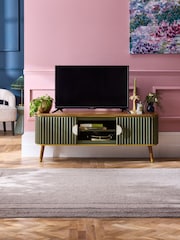 Clarke & Clarke Ribbed Green Mango Wood Calisto Up to 50 Inch TV Unit - Image 1 of 9