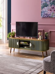 Clarke & Clarke Ribbed Green Mango Wood Calisto Up to 50 Inch TV Unit - Image 2 of 9