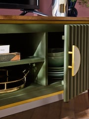 Clarke & Clarke Ribbed Green Mango Wood Calisto Up to 50 Inch TV Unit - Image 3 of 9