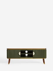 Clarke & Clarke Ribbed Green Mango Wood Calisto Up to 50 Inch TV Unit - Image 5 of 9