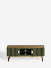 Clarke & Clarke Ribbed Green Mango Wood Calisto Up to 50 Inch TV Unit - Image 8 of 9