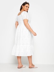 Yours Curve White Maternity 100% Cotton Broderie Shirred Dress - Image 4 of 5